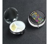Graffiti Skateboard Pill Box with Mirror 3 Compartment Decorative Pill Case for Purse or Pocket Small Round Pill Organizer Weekly Metal Medicine Tablet Vitamin Holder Travel Gift