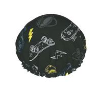 Graffiti Skateboard Print Reusable Double Layers Shower Cap, Bathing Shower Caps Women Large Shower Caps