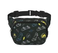 Graffiti Skateboard Print Square Waist Purse Double Layer Fanny BagTrendy Travel Waist Bag for Men and Women, Black, One Size