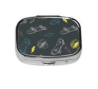 (Graffiti Skateboard) Square Pill Box with 2 Compartment Small Pill Organizer Portable Pill Case Vitamin Containers, Travel Essentials 5.5x4x1.8 cm