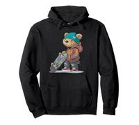 Graffiti Skateboarding Teddy Bear Art Pullover Hoodie