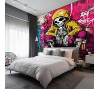 Graffiti Skeleton Wallpaper for Living Room, Abstract Street Art Graffiti Photo Wallpaper for Bedroom 200x140 cm, Non-Woven Wall Mural, Home Decor D&O10