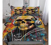 Graffiti Skull Pattern Soft Microfiber Duvet Cover with Pillowcases Comforter Cove Polyester Quilt Covers for Adults Kids Bedding Double 200x200cm