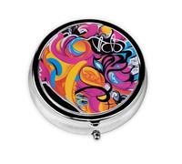 Graffiti Soul Mini Round Pill Box, can be Put into Wallet, Pocket, Light and Convenient, 3 Compartment Pill Box, Portable Pill Box,