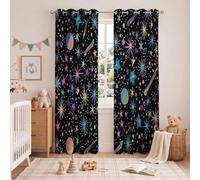 Graffiti Starry Sky Blackout Curtains for Bedroom Living Room,Stars And Shooting Stars Room Divider with Black Liner, Eyelet Window Curtains for Room Darkening & Noise Reducing, 2 Panels, 90" x 90"