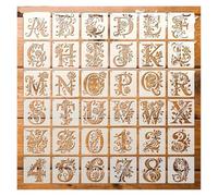 Graffiti Stencils 12/36/64pcs Floral Alphabet Stencils Reusable Rose Letter Painting Templates Hollow Graffiti Template(36pcs)