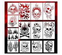 Graffiti Stencils 13-Piece Skull Painting Stencil Set, PET Hollow Tracing Template for DIY Graffiti, Spray Projects