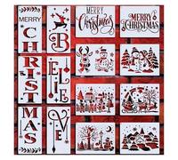 Graffiti Stencils 14PCS Stencil Set 10inch Letter Signs & 7inch Holiday Scene Templates for DIY Painting Craft Décor