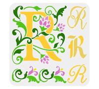 Graffiti Stencils Initial R Painting Stencil 11.8x11.8inch Reusable Graffiti Letter Drawing Template DIY Art Flower Vine Design