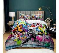 Graffiti Street Art Duvet Cover Double 200x200 cm Urban Hip Hop Dancer Bedding Set Colourful Printed Microfibre with Zipper Closure Soft Lightweight 3 Piece with 2 Pillowcases 50 x 75 cm