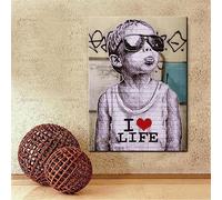 Graffiti Street Art "I love life"Boy Poster Canvas Painting Modern Fashion Posters Prints Wall Pictures Kid's Bedroom Home Decor 80x120cm(31x47in) with frame
