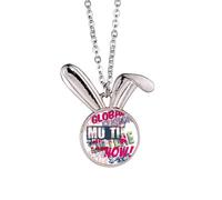Graffiti Street Colorful Words Rabbit Necklace Pendant Bunny Animal Jewelry Gift
