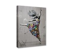 Graffiti Street Wall Art Banksy Art Paintings Dancing Girl Pictures Artwork for Living Room 1 Panels Red Print on Canvas House Decor Framed Gallery-Wrapped Ready to Hang(16''W x 24''H)