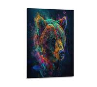 Graffiti Style Bear Canvas Wall Art, Vintage Brown Fun Animal Painting Print on Textured Canvas, Wall Poster Artwork for Living Room Bedroom Office Decor Frame 24x36inch(60x90cm)