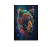 Graffiti Style Bear Canvas Wall Art, Vintage Brown Fun Animal Painting Print on Textured Canvas, Wall Poster Artwork for Living Room Bedroom Office Decor Unframe 20x30inch(50x75cm)