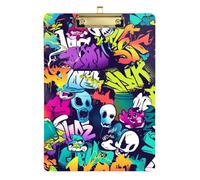 Graffiti-Style Cartoon Art Acrylic Compact clipboard Standard Letter A4 Size Transparent for Classroom Supplies for Teachers Elementary Gold 12x9in Tabla para escribir