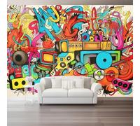 Graffiti Style Colors Patterns English Elements Wallpaper for Living Room,Peel and Stick Wallpaper - Color Bedroom Wall Paper 200 x 140 cm（WxH Wall Mural Home Decor Self Adhesive