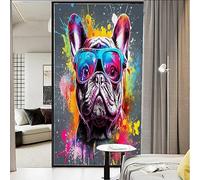 Graffiti Style Dog Stained Glass Window Film Color Splash Explosion Vintage Privacy Window Film Non-Adhesive Glass Film Decorative Static Cling Film for Home Office 23.6Wx35.4L inch