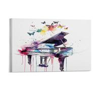 Graffiti Style Piano Canvas Wall Art, Watercolor Retro Musical Instrument Butterfly Painting Print on Textured Canvas, Wall Poster Artwork for Living Room Bedroom Office Decor Frame 08x12inch(20x30cm)