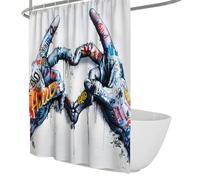 Graffiti-Style Shower Curtain with Heart-Shaped Gesture Design and Urban Street Waterproof Polyester Bathtub Curtain Machine Washable 120 x 180 cm