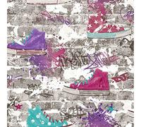 Graffiti Style Wallpaper 3D Brick Wall Urban Street Sneakers Converse