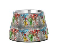 Graffiti - Style World Map Wallpaper with Characters Pets Food Bowl with Stand Stainless Steel Raised Cat Bowl for Dogs Cats Rabbits Birds Slow Down Eating