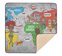 Graffiti - Style World Map Wallpaper with Characters Soft Foam Baby Play Mat for Indoor Outdoor Cozy Breathable Padded Play Mat for Baby Kids Toddlers Infants, 50'' x 50''