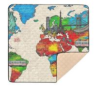 Graffiti Style World Map Wallpaper with City Elements Soft Foam Baby Gym & Activity Mat for Indoor Outdoor Portable Newborns Kicking Mat for Baby Kids Toddlers Infants, 50'' x 50''