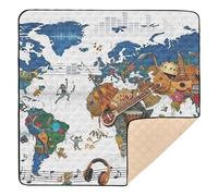 Graffiti Style World Map Wallpaper with Music Elements Large Non-Slip Baby Activity Play Mat for Indoor Outdoor Waterproof Infant Play Activity Mat for Babies Infants Toddlers, 50'' x 50''