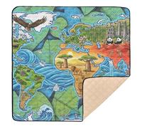 Graffiti Style World Map Wallpaper with Natural Elements Large Stylish Baby Playmat for Indoor Outdoor Comfortable Baby Crawling Mat for Baby Toddler Infant, 50'' x 50''