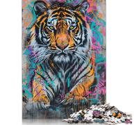 Graffiti Tiger 500 Pieces Jigsaw Adult Jigsaw Puzzle,Difficult Puzzle for Adult Challenging Jigsaw Puzzle Gift for Friends Family 500pcs (52x38cm)