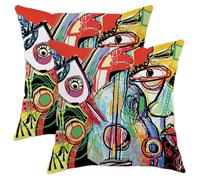 Graffiti Wall Art Throw Pillow Covers Abstract Music Guitar Trippy Street Retro Colorful Short Plush Room Decorative Room Bedding Soft Comfort Decorative Sofa Pillow case 18x18inch Set of 2