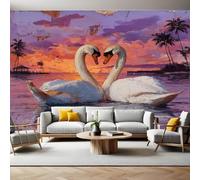 Graffiti Wall Mural 250 x 180 cm Two Swans Non-Woven Art Print Wallpaper Mural for Walls Living Room Bedroom TV Background Boys Girls Kids Rooms Decoration
