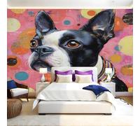 Graffiti Wall Mural Animal Boston Terrier Photo Poster Mural Wallpaper Non-Woven Premium Art Print Living Room Bedroom Nursery TV Background Home Decor 300 x 210cm