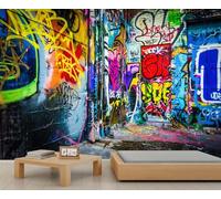 Graffiti Wall Mural Colorful Street Art Accent Wallpaper Abstract Wallpaper Doodle Kids Wall Paper for Bedroom Living Room Mural Poster Decor 300X210cm