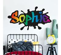 Graffiti Wall Sticker - Personalised Paint Splatter Rainbow Name Wall Decal Art (120cm Width x 85cm Height)