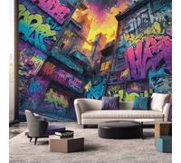 Graffiti Wallpaper, 3D Effect City Wallpaper Murals, Graffiti Room Decor Wall Art for Bedroom Kitchen Living Room 260L x 175W cm
