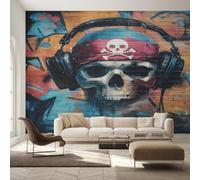 Graffiti Wallpaper, Bedroom Wall Paper for Living Room, Street Art Gothic Skeleton Skull Wall Mural, Home Decor, Photo Wallpaper, 260 x 175 cm MX&26