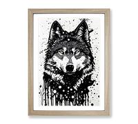 Graffiti Wolf No.4 Framed Print | A4 Oak Framed Wall Art | Ready to Hang | Eclectic Animal Picture | Living Room Bedroom Lounge Office