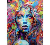 Graffiti Women Portrait Paint by Numbers Kits 16x20 inch Canvas DIY Oil Painting for Kids, Students, Adults Beginner with Brushes and Acrylic Pigment Blue Face Abstract Colorful Woman(without Frame)