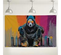 Graffitis Panda Wall Backdrop, Urban Street Art Cool Party Decorations, Vibrant Colorful Background for Photography Events 71x43 Inch