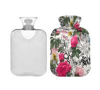 Graffti Doodle Roses hot-Water Bottle with Soft Cover 2L hotwater Bag for Hot and Cold Therapies Sore Muscle Bolsa para agua Caliente