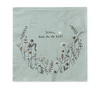 Grafik Werkstatt Napkins with Saying, Pack of 20, 12.5 x 12.5 cm, Green, Flower Wreath