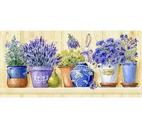 Grafitec Screen Printed Canvas for Tapestry or Needlepoint - Lavender Pots