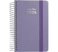 Grafoplás | 2024 Day Page Diary | A6 | Spanish | 10.5 x 16.5 cm | Hard Cover | Fabric Cover | Lavender Blue | Elastic Closure | Fancy Series