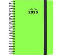 Grafoplas | 2025 Neon Yearly Diary | 15 x 21 cm | Day by Page | Fluorescent Green | Spanish | Hard Cover Lined Paper Gloss Finish | Rubber Closure | Rounded Corners | Includes Stickers