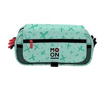 Grafoplás 37546426. Three Zips School Pencil Case with Flap, Mint Green, Moon Collection, Size: 23 x 10 x 10 cm