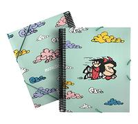 Grafoplás 39822458. A4 Folder with Spiral, Mafalda Collection, Rigid Polypropylene Covers, Elastic Elastic Closure, 30 Transparent Pockets, Includes Envelope with Textile Closure