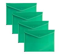 Grafoplas - 4 Folders Envelopes with Fabric Trim, Folio Size with Button Closure, Polypropylene, 33.5 x 24 cm, Translucent Green, Versatile for A4 and A4+ Documents, Perfect as Portfolios in The
