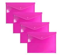 Grafoplas - 4 Folders Plastic Envelopes with Button Closure, Fabric Trim, 33.5 x 24 cm, Translucent Fuchsia Colour, Versatile for A4 and A4+ Documents, Perfect as Portfolios in The Office